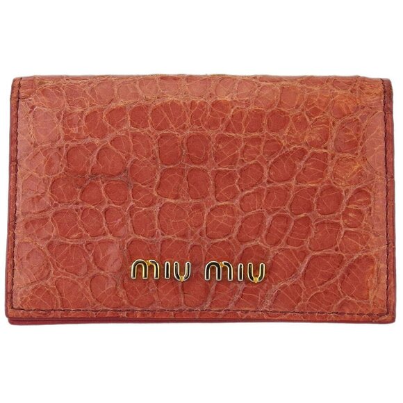 miu miu leather Authentic used B1114 press card case crocodile tone pink type